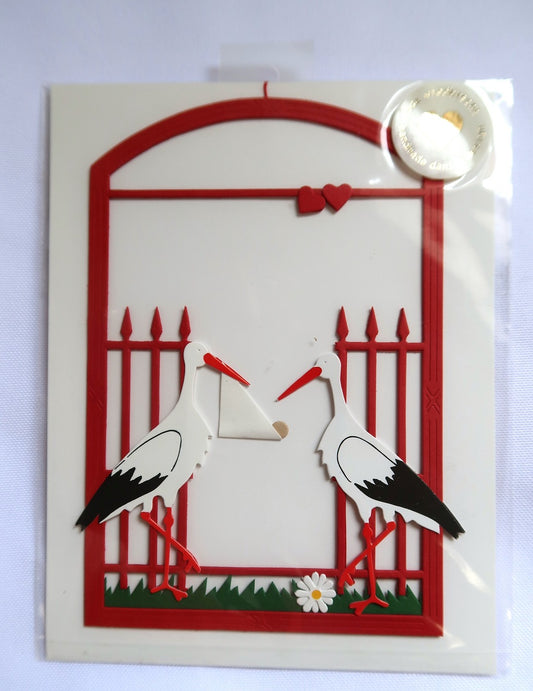 Two Storks With a Baby at the Red Gate