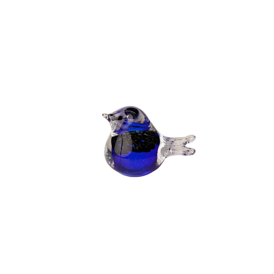 Glass Bird in Blue with Feather