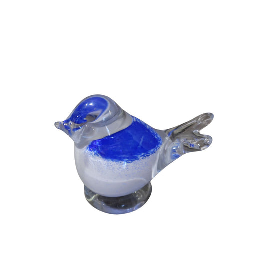 Glass Bird on base in Blue and White