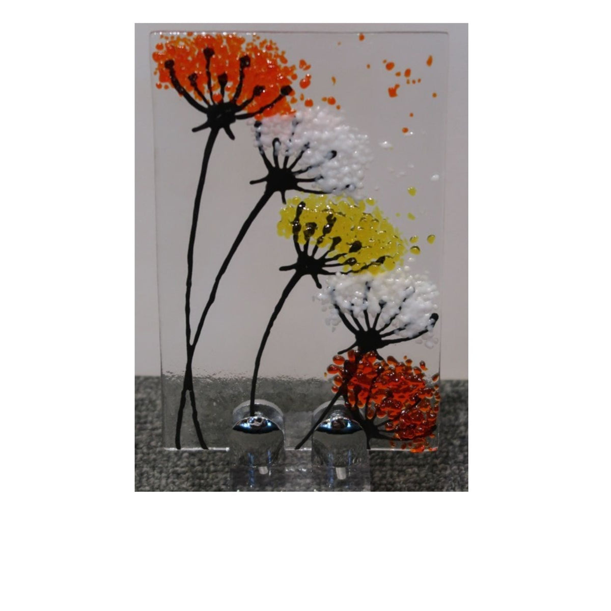 Art Glass Dandelions Multicolor With Stand