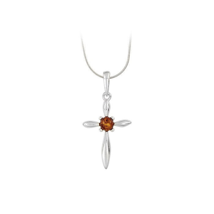 Angela - Amber and Sterling Silver Cross Necklace