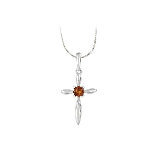 Angela - Amber and Sterling Silver Cross Necklace