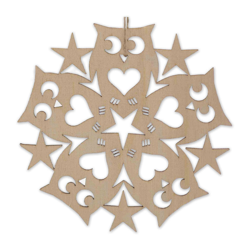 Owl Snowflake Wood Ornament