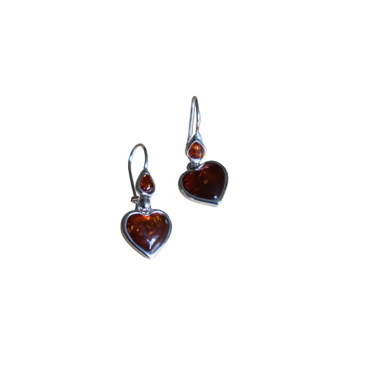 Heart on Teardrop  - Amber Earrings