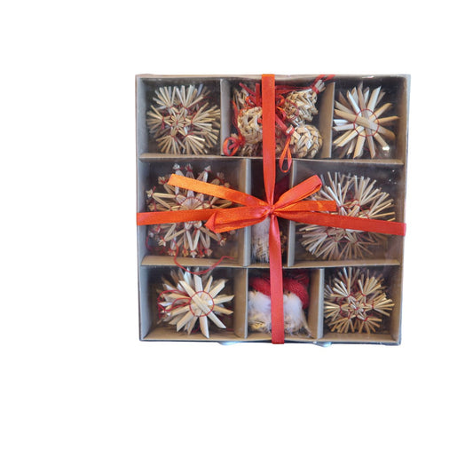 Boxed Straw Ornaments 38 pc - Assorted
