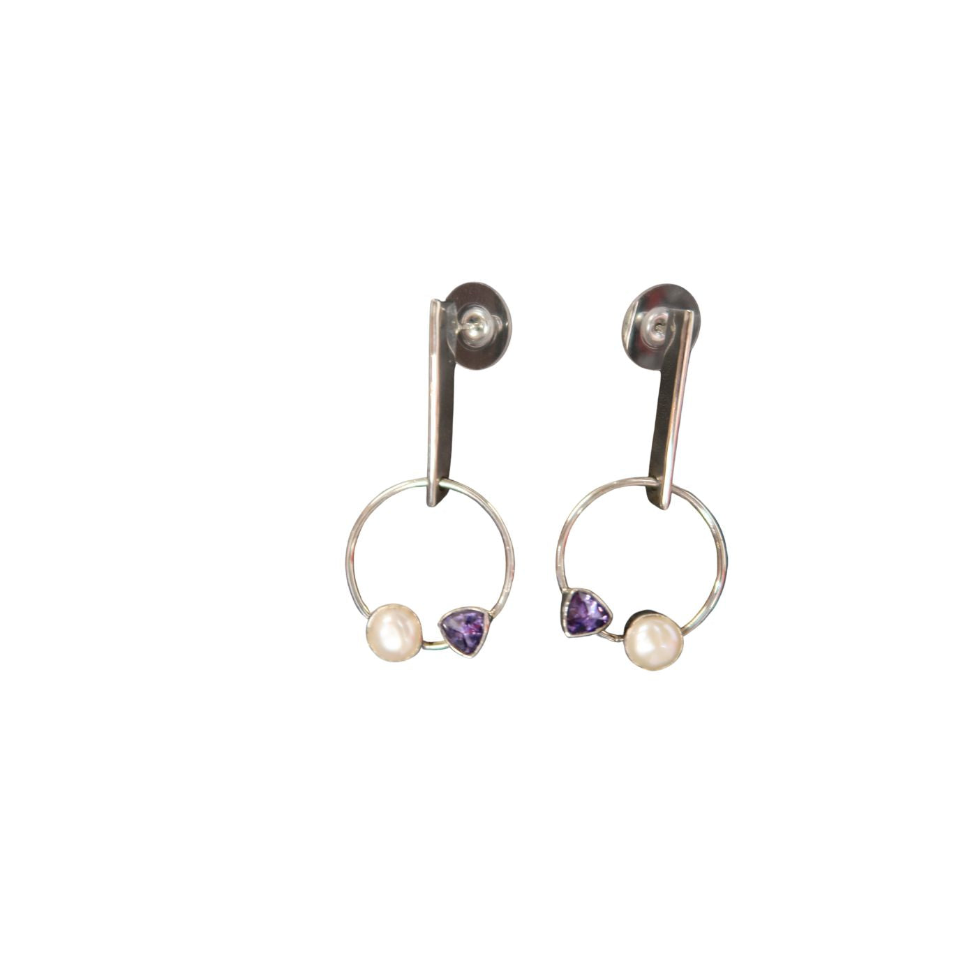 Earrings by Lilly Barrack - Sterling Silver with Amethyst and Pearl Dangle