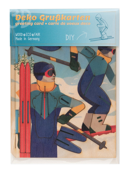 Skier - Lasercut 3D Wood Card