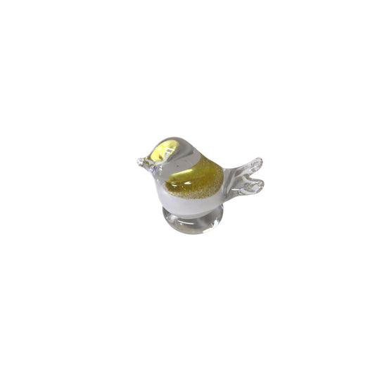 Glass Bird in Yellow and White on Base