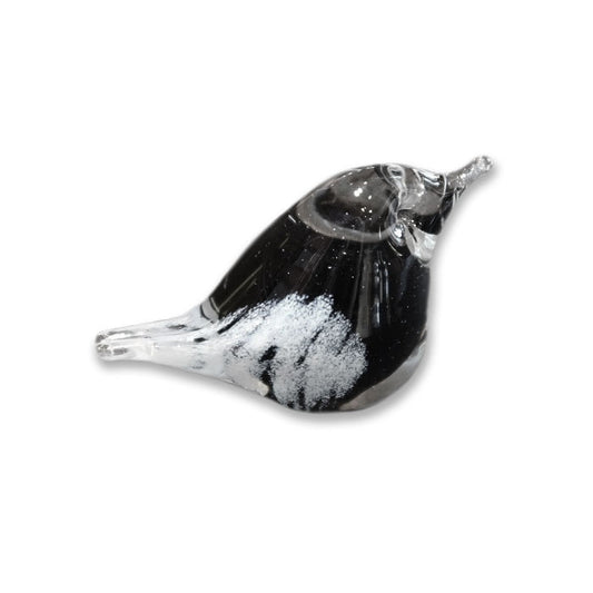 Glass Bird in Black with White Stripes
