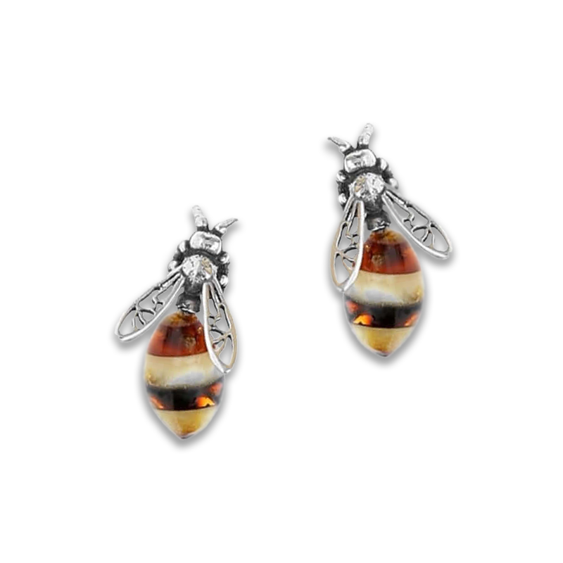 Honey Bee - Amber and Silver Earrings