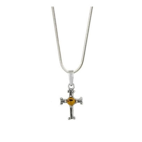 Osa Amber and Silver Cross Necklace